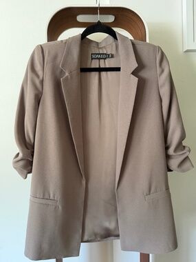 Soaked Taupe Open Front Blazer | XS | Ruched Sleeve